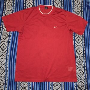 Vintage Y2K Nike Mesh Jersey T-Shirt Red Embroidered Mini Swoosh XL